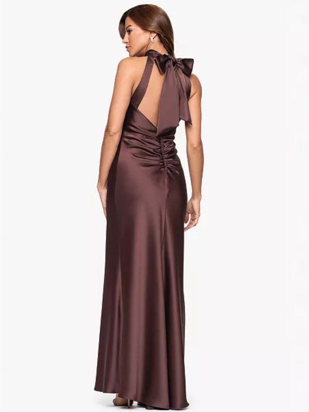 Satin Halter Bow Tie Back Sleeveless Sheath Gown